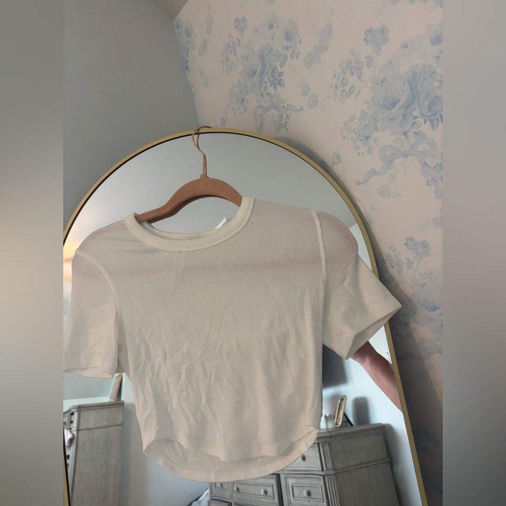 lululemon athletica Cream Short Sleeve Ribbed Crew Top